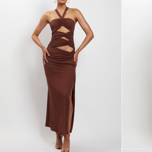 MESHKI Multi Cut Out Maxi Dress - Chocolate - Picture 1 of 1